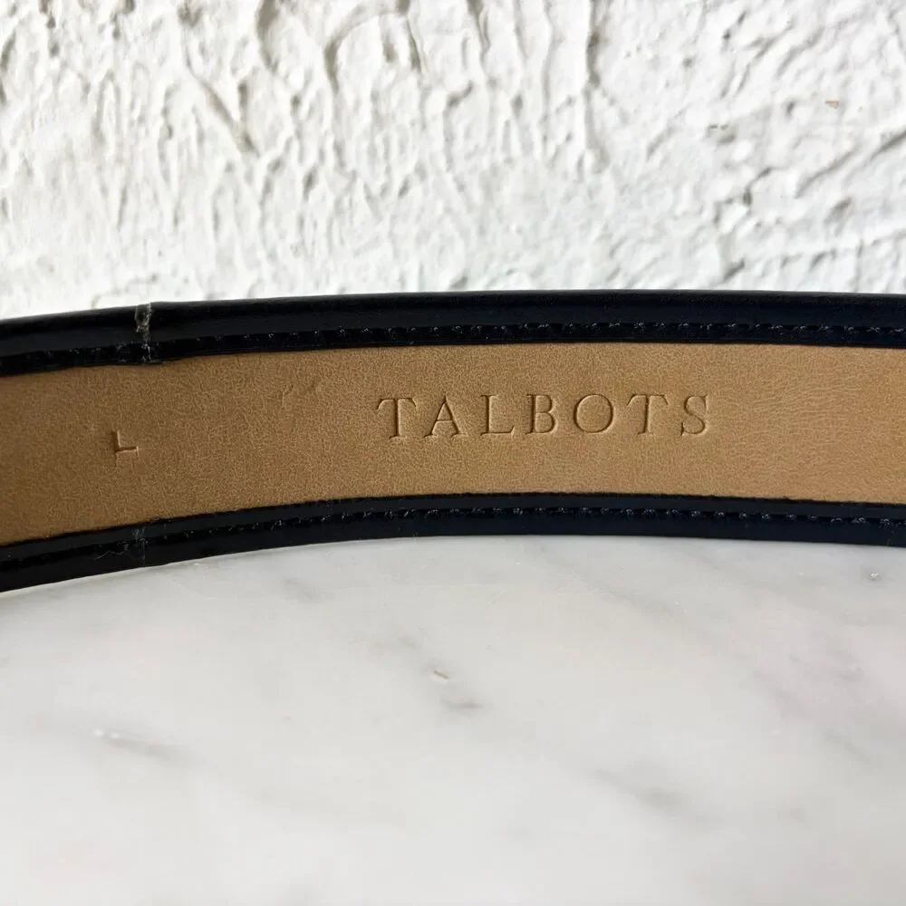 Talbots Belt Green Canvas Navy Leather Trim Gold Tone Buckle Women's L Preppy